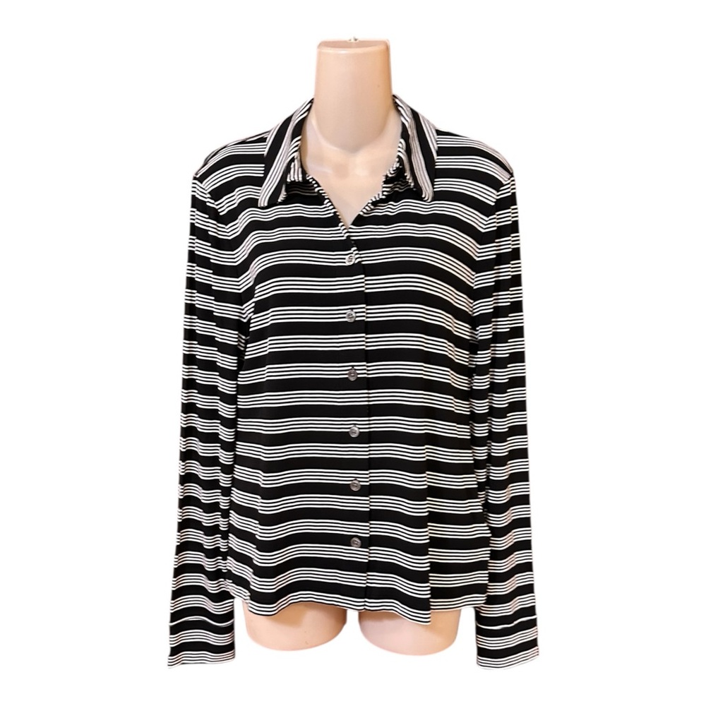 J. Crew Long-sleeve button-up top‎ in striped refined rib NWT